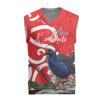 Personalized New Zealand Pukeko Christmas Knitted V-Neck Vest Meri Kirihimete Taniko Ponga Koru Red LT14 Red - Polynesian Pride