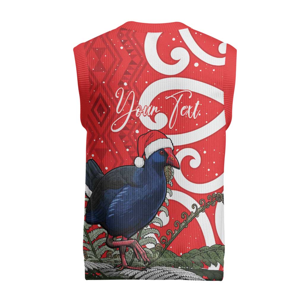 Personalized New Zealand Pukeko Christmas Knitted V-Neck Vest Meri Kirihimete Taniko Ponga Koru Red LT14 - Polynesian Pride