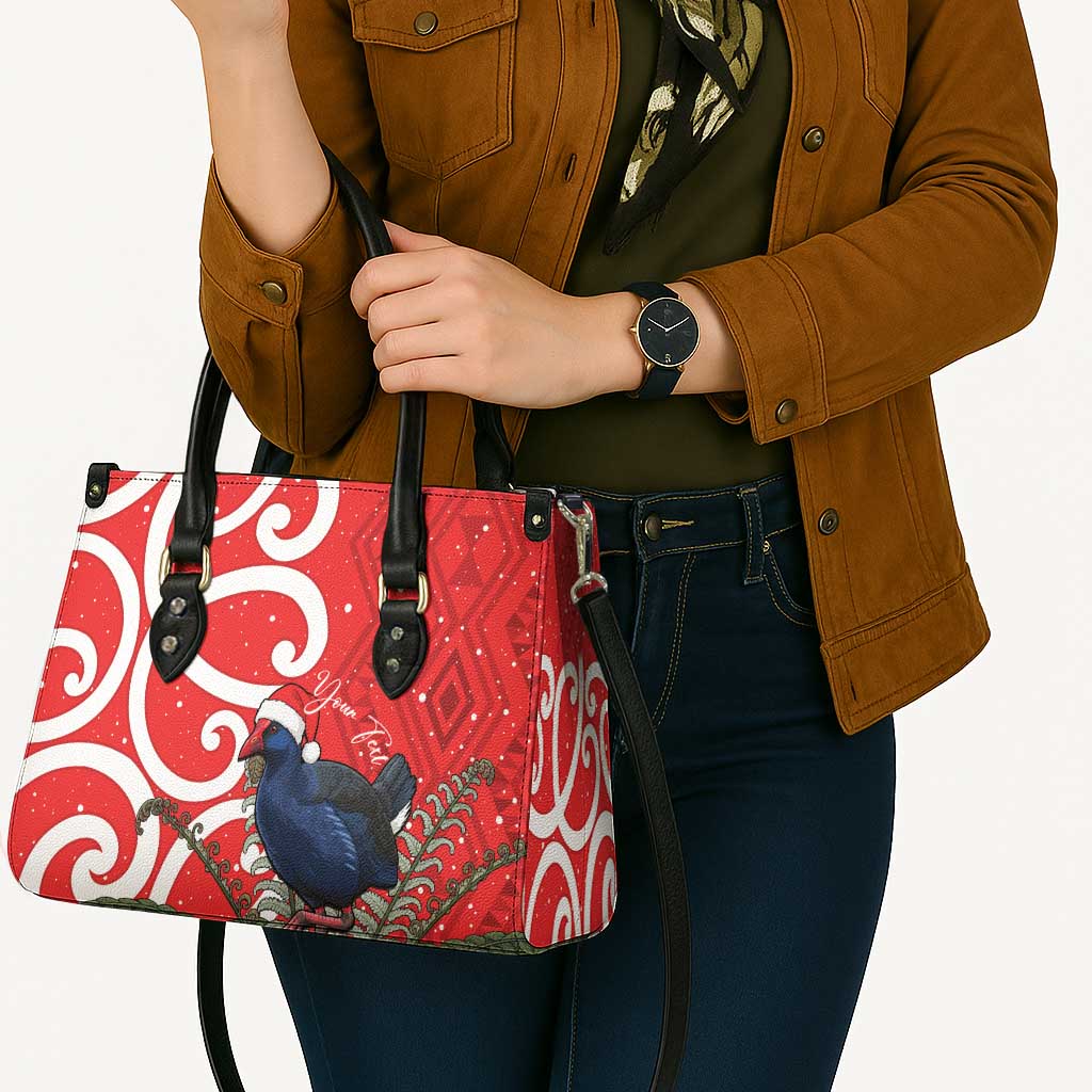 Personalized New Zealand Pukeko Christmas Leather Bag Meri Kirihimete Taniko Ponga Koru Red - Polynesian Pride