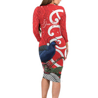 Personalized New Zealand Pukeko Christmas Long Sleeve Bodycon Dress Meri Kirihimete Taniko Ponga Koru Red LT14 - Polynesian Pride