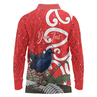 Personalized New Zealand Pukeko Christmas Long Sleeve Polo Shirt Meri Kirihimete Taniko Ponga Koru Red LT14 - Polynesian Pride