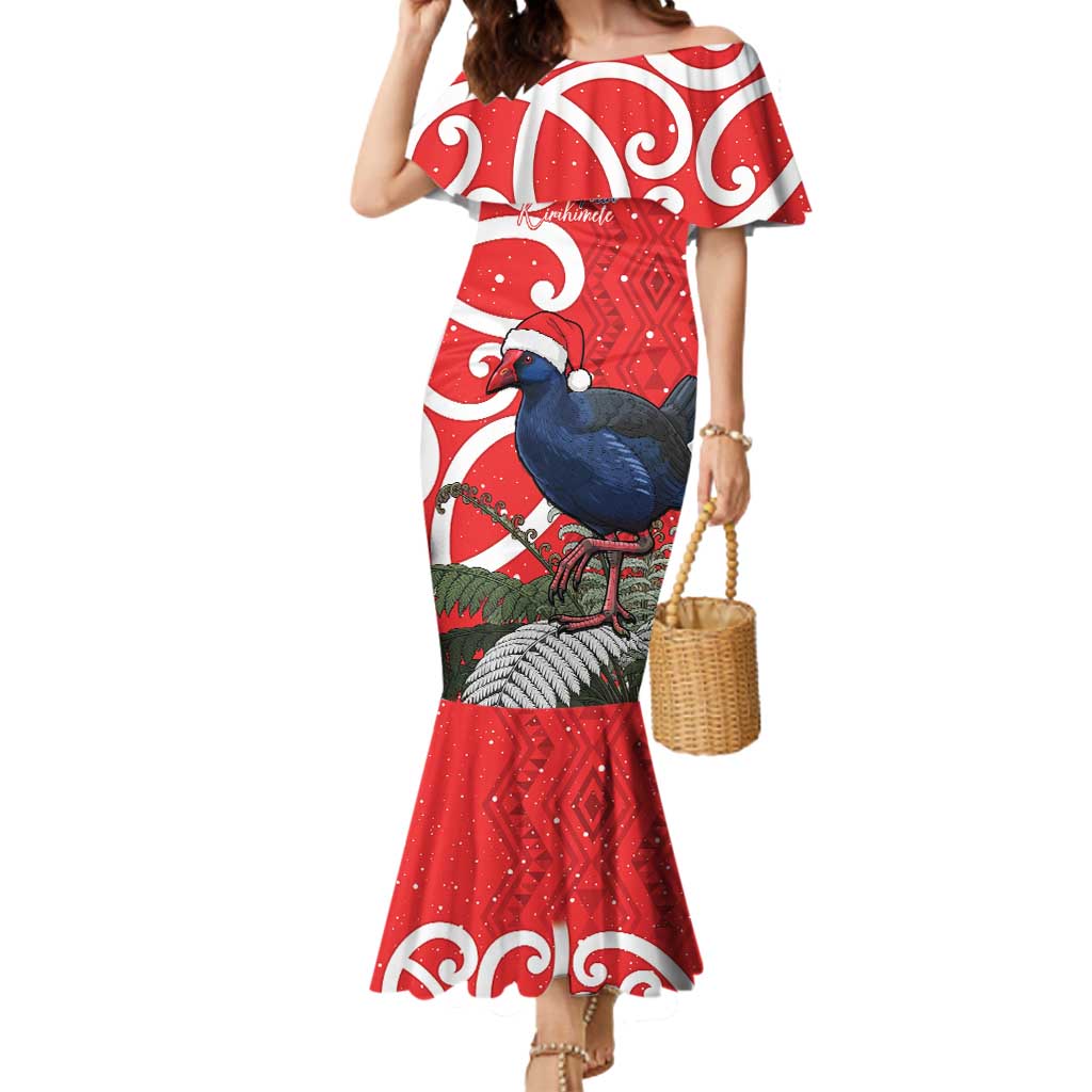 Personalized New Zealand Pukeko Christmas Mermaid Dress Meri Kirihimete Taniko Ponga Koru Red LT14 Women Red - Polynesian Pride