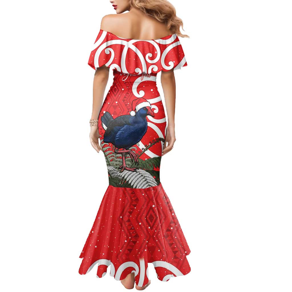 Personalized New Zealand Pukeko Christmas Mermaid Dress Meri Kirihimete Taniko Ponga Koru Red LT14 - Polynesian Pride