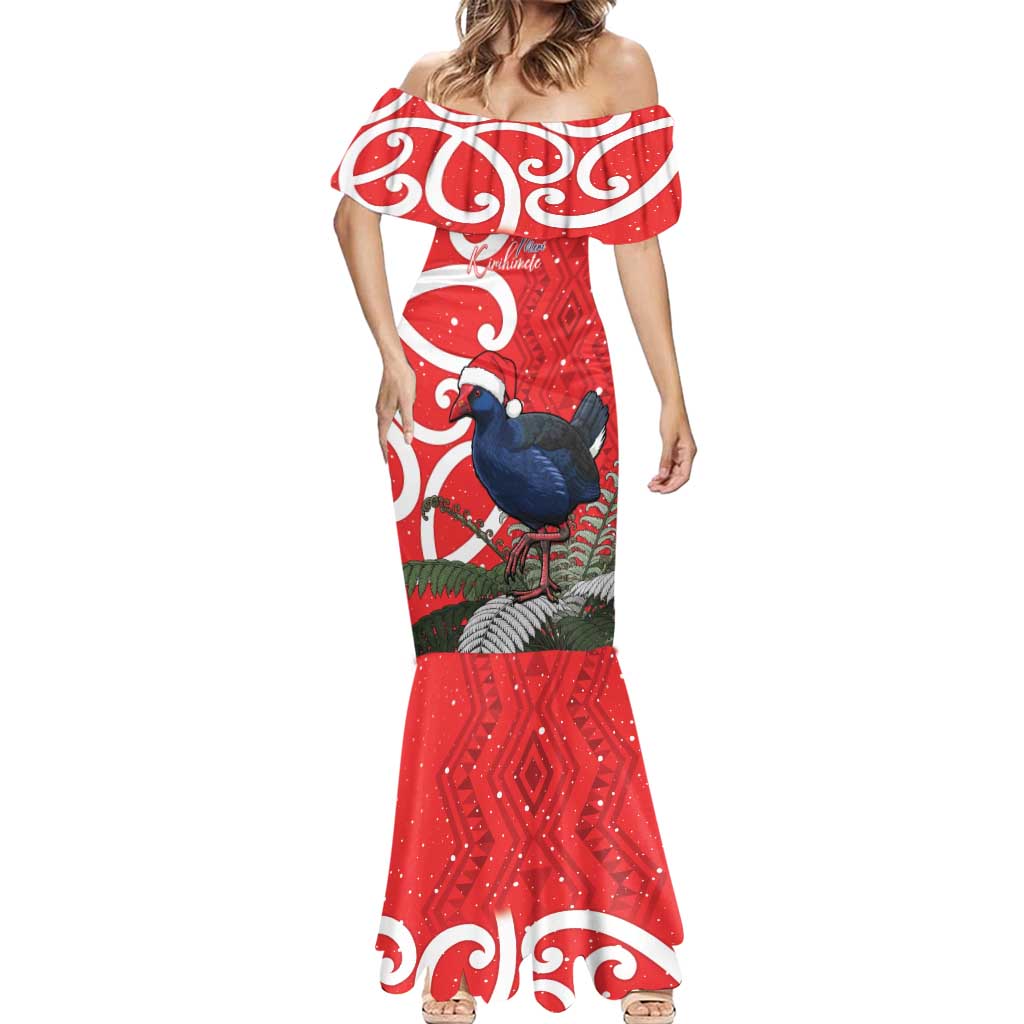 Personalized New Zealand Pukeko Christmas Mermaid Dress Meri Kirihimete Taniko Ponga Koru Red LT14 - Polynesian Pride
