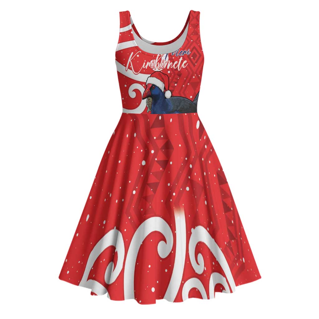 Personalized New Zealand Pukeko Christmas Midi Dress Meri Kirihimete Taniko Ponga Koru Red LT14 Red - Polynesian Pride