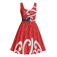 Personalized New Zealand Pukeko Christmas Midi Dress Meri Kirihimete Taniko Ponga Koru Red LT14 - Polynesian Pride