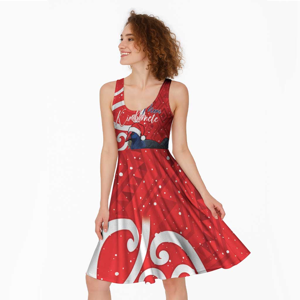 Personalized New Zealand Pukeko Christmas Midi Dress Meri Kirihimete Taniko Ponga Koru Red LT14 - Polynesian Pride