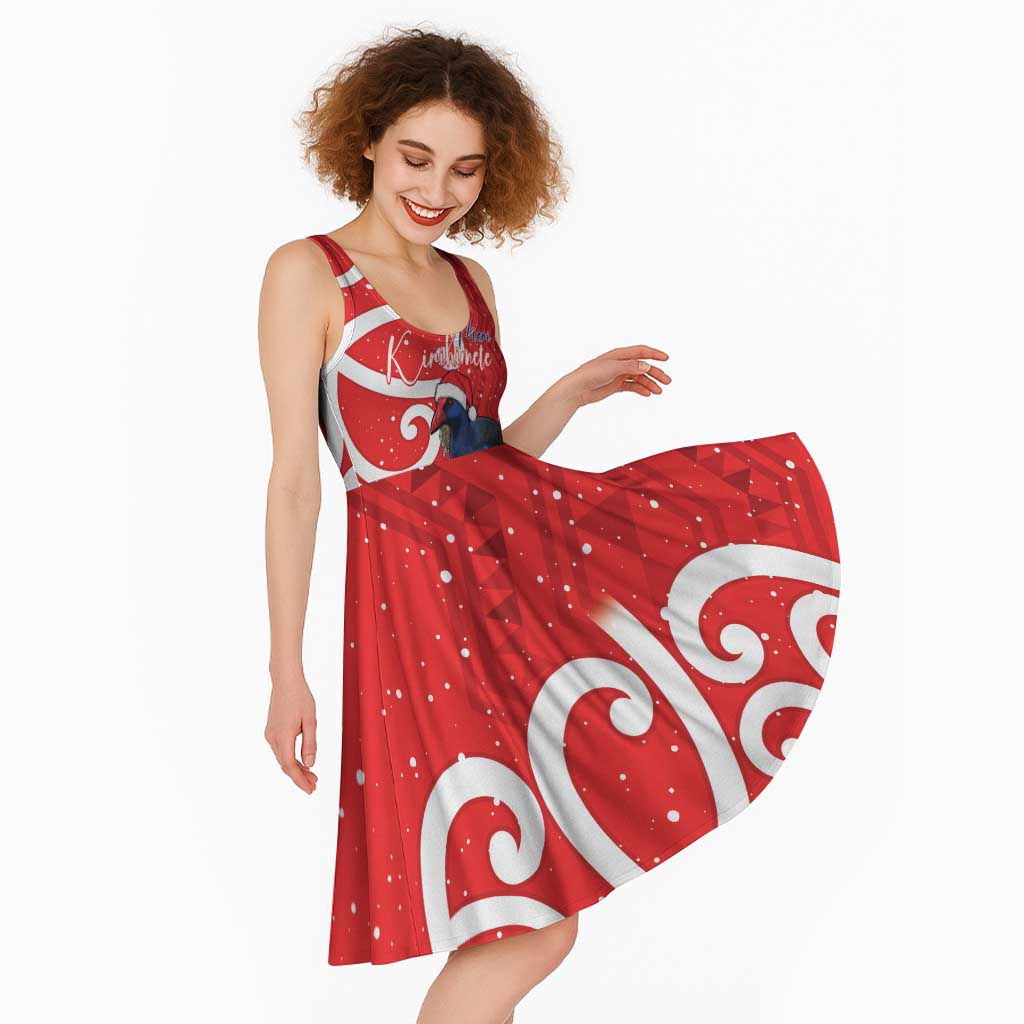 Personalized New Zealand Pukeko Christmas Midi Dress Meri Kirihimete Taniko Ponga Koru Red LT14 - Polynesian Pride