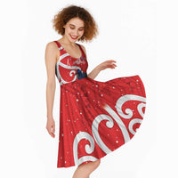 Personalized New Zealand Pukeko Christmas Midi Dress Meri Kirihimete Taniko Ponga Koru Red LT14 - Polynesian Pride