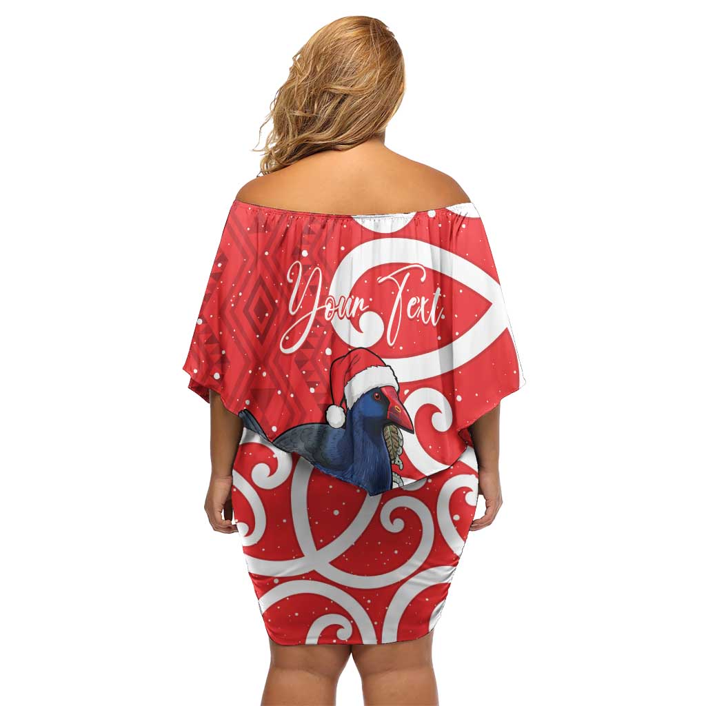 Personalized New Zealand Pukeko Christmas Off Shoulder Short Dress Meri Kirihimete Taniko Ponga Koru Red LT14 - Polynesian Pride