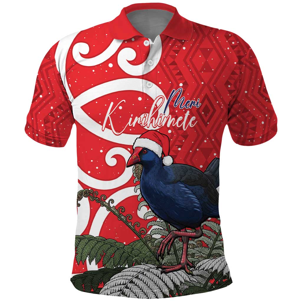 Personalized New Zealand Pukeko Christmas Polo Shirt Meri Kirihimete Taniko Ponga Koru Red LT14 Red - Polynesian Pride