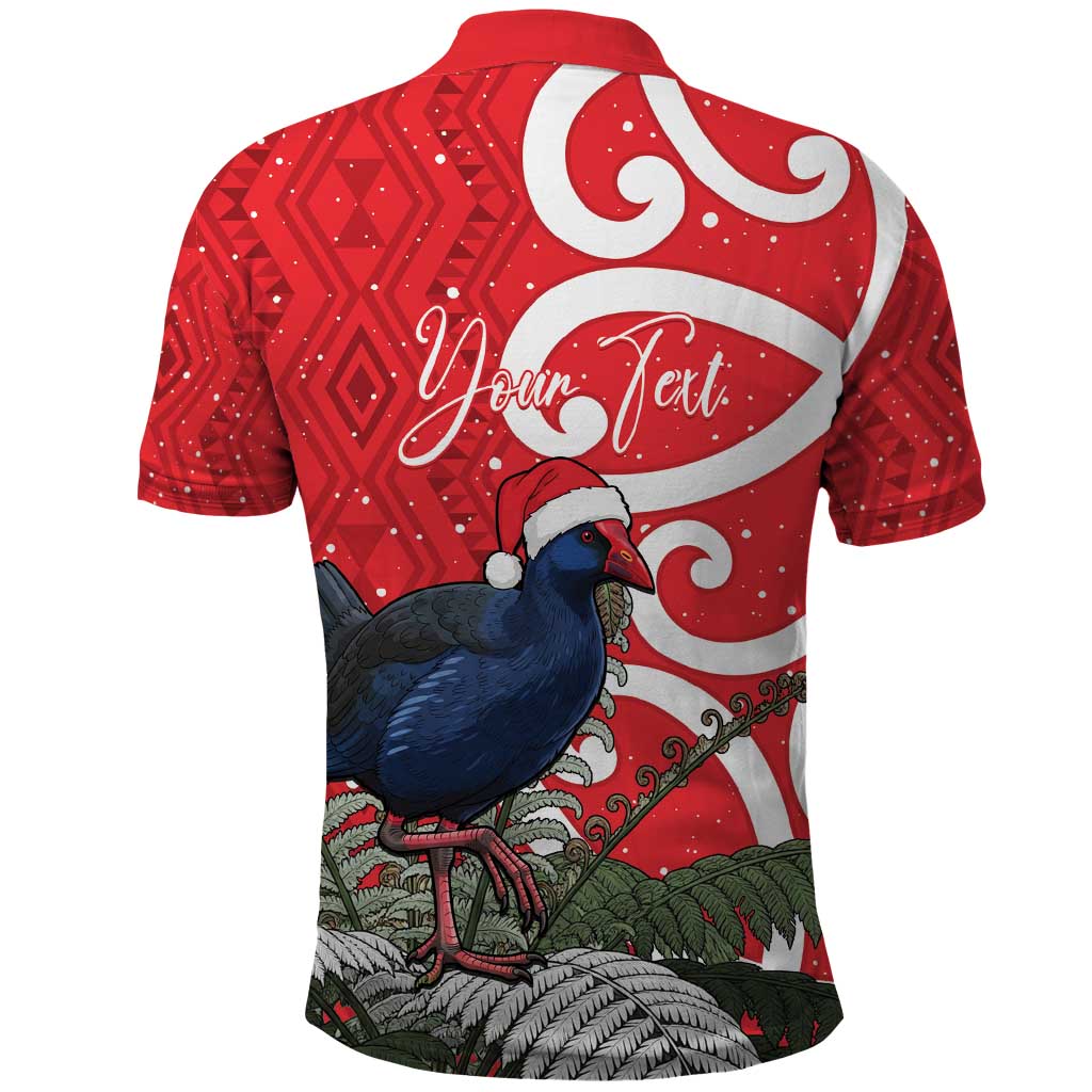 Personalized New Zealand Pukeko Christmas Polo Shirt Meri Kirihimete Taniko Ponga Koru Red LT14 - Polynesian Pride