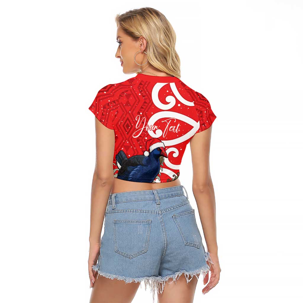 Personalized New Zealand Pukeko Christmas Raglan Cropped T Shirt Meri Kirihimete Taniko Ponga Koru Red LT14 - Polynesian Pride