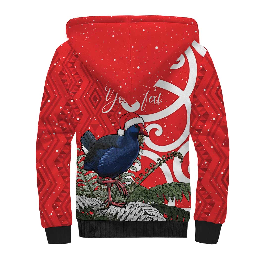 Personalized New Zealand Pukeko Christmas Sherpa Hoodie Meri Kirihimete Taniko Ponga Koru Red LT14 - Polynesian Pride