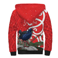 Personalized New Zealand Pukeko Christmas Sherpa Hoodie Meri Kirihimete Taniko Ponga Koru Red LT14 - Polynesian Pride