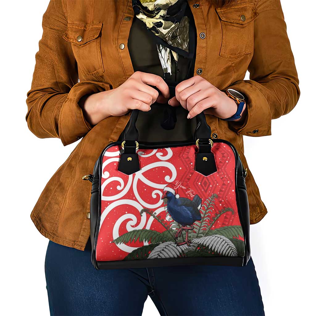 Personalized New Zealand Pukeko Christmas Shoulder Handbag Meri Kirihimete Taniko Ponga Koru Red - Polynesian Pride
