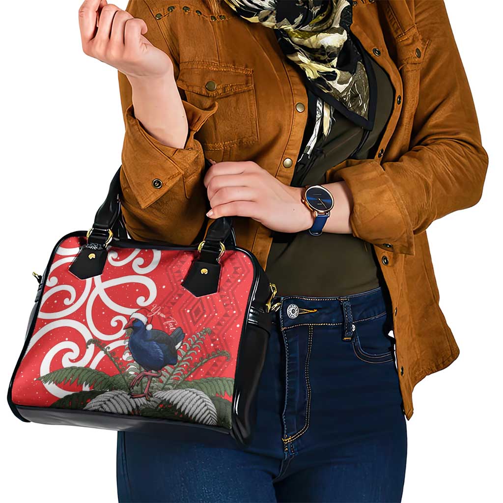 Personalized New Zealand Pukeko Christmas Shoulder Handbag Meri Kirihimete Taniko Ponga Koru Red - Polynesian Pride