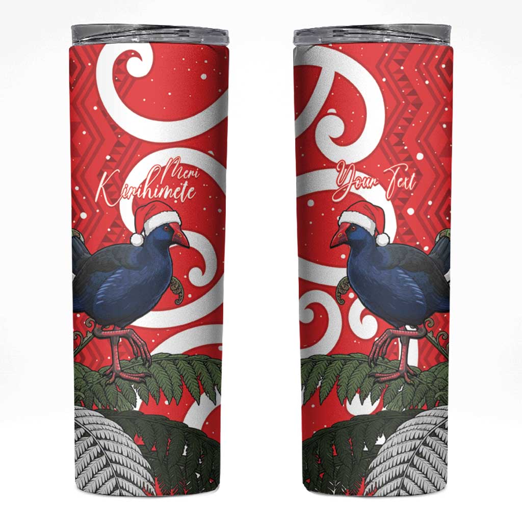 Personalized New Zealand Pukeko Christmas Skinny Tumbler Meri Kirihimete Taniko Ponga Koru Red LT14 Red - Polynesian Pride