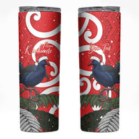 Personalized New Zealand Pukeko Christmas Skinny Tumbler Meri Kirihimete Taniko Ponga Koru Red LT14 Red - Polynesian Pride
