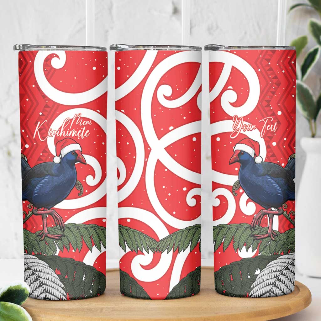 Personalized New Zealand Pukeko Christmas Skinny Tumbler Meri Kirihimete Taniko Ponga Koru Red LT14 - Polynesian Pride