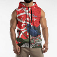 Personalized New Zealand Pukeko Christmas Sleeveless Zip Hoodie Meri Kirihimete Taniko Ponga Koru Red LT14 - Polynesian Pride