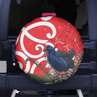 Personalized New Zealand Pukeko Christmas Spare Tire Cover Meri Kirihimete Taniko Ponga Koru Red LT14 No hole Red - Polynesian Pride