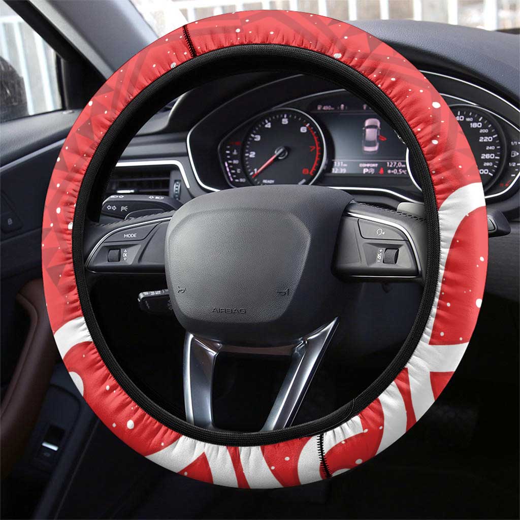 New Zealand Pukeko Christmas Steering Wheel Cover Meri Kirihimete Taniko Ponga Koru Red LT14 - Polynesian Pride