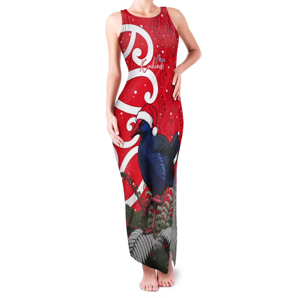 Personalized New Zealand Pukeko Christmas Tank Maxi Dress Meri Kirihimete Taniko Ponga Koru Red LT14 Women Red - Polynesian Pride