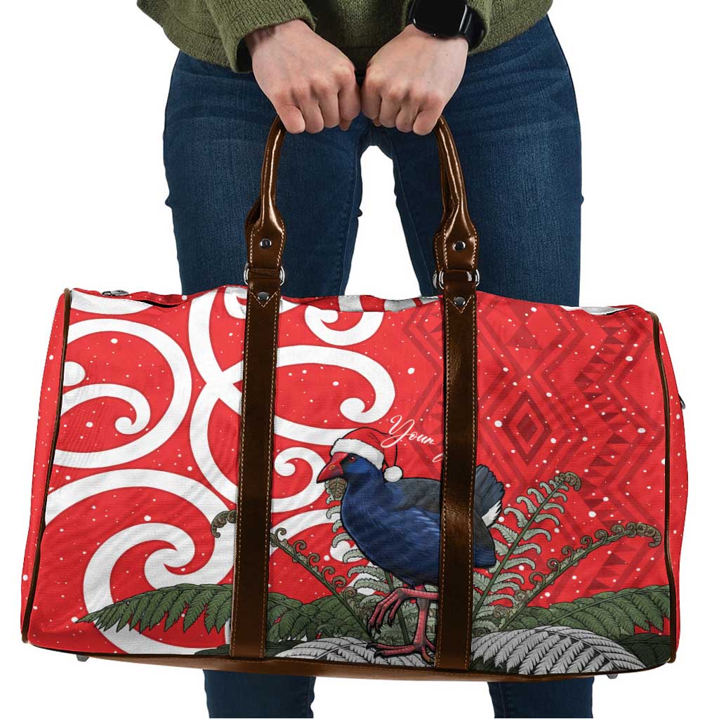 Personalized New Zealand Pukeko Christmas Travel Bag Meri Kirihimete Taniko Ponga Koru Red LT14 Red - Polynesian Pride