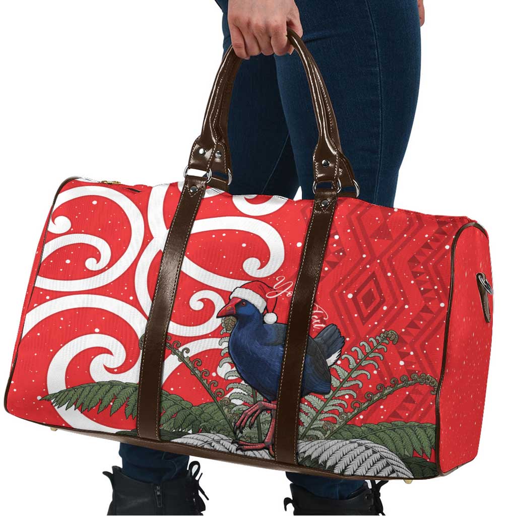 Personalized New Zealand Pukeko Christmas Travel Bag Meri Kirihimete Taniko Ponga Koru Red LT14 - Polynesian Pride