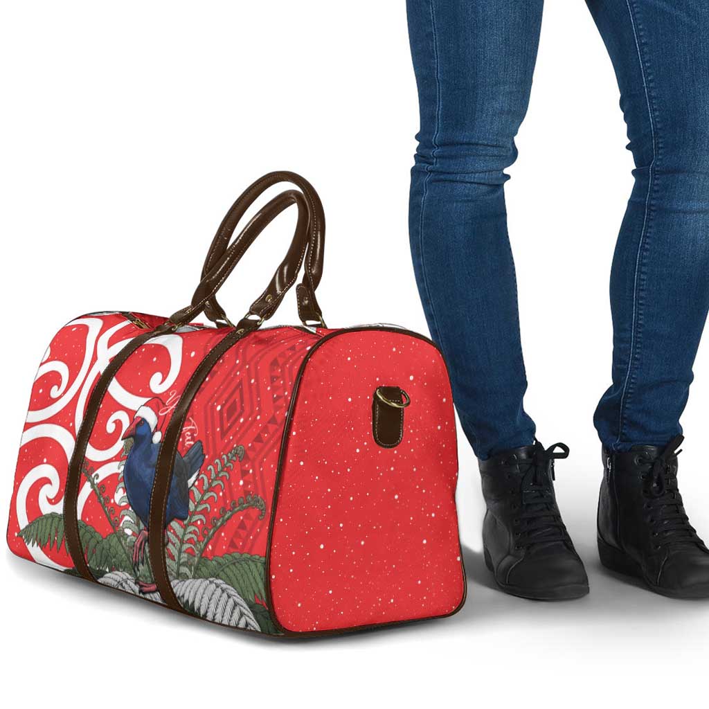 Personalized New Zealand Pukeko Christmas Travel Bag Meri Kirihimete Taniko Ponga Koru Red LT14 - Polynesian Pride