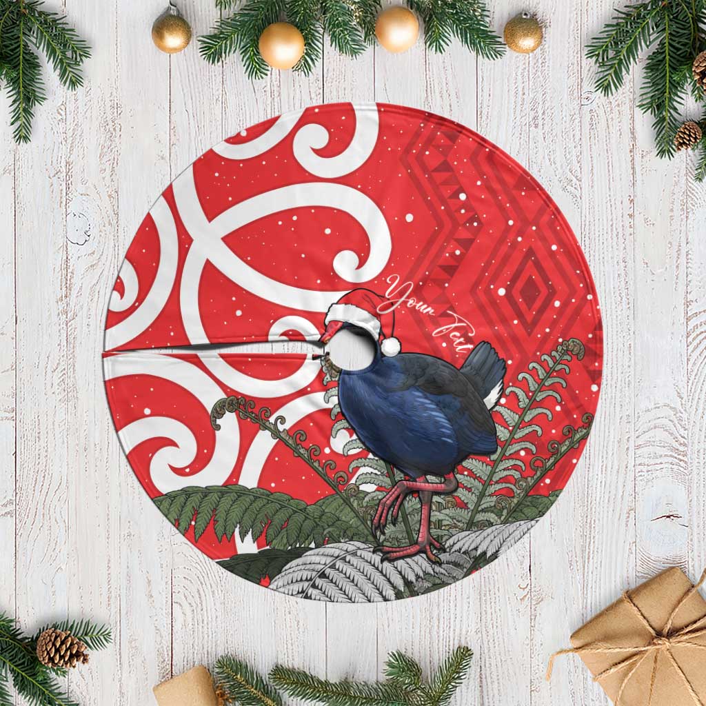 Personalized New Zealand Pukeko Christmas Tree Skirt Meri Kirihimete Taniko Ponga Koru Red - Polynesian Pride