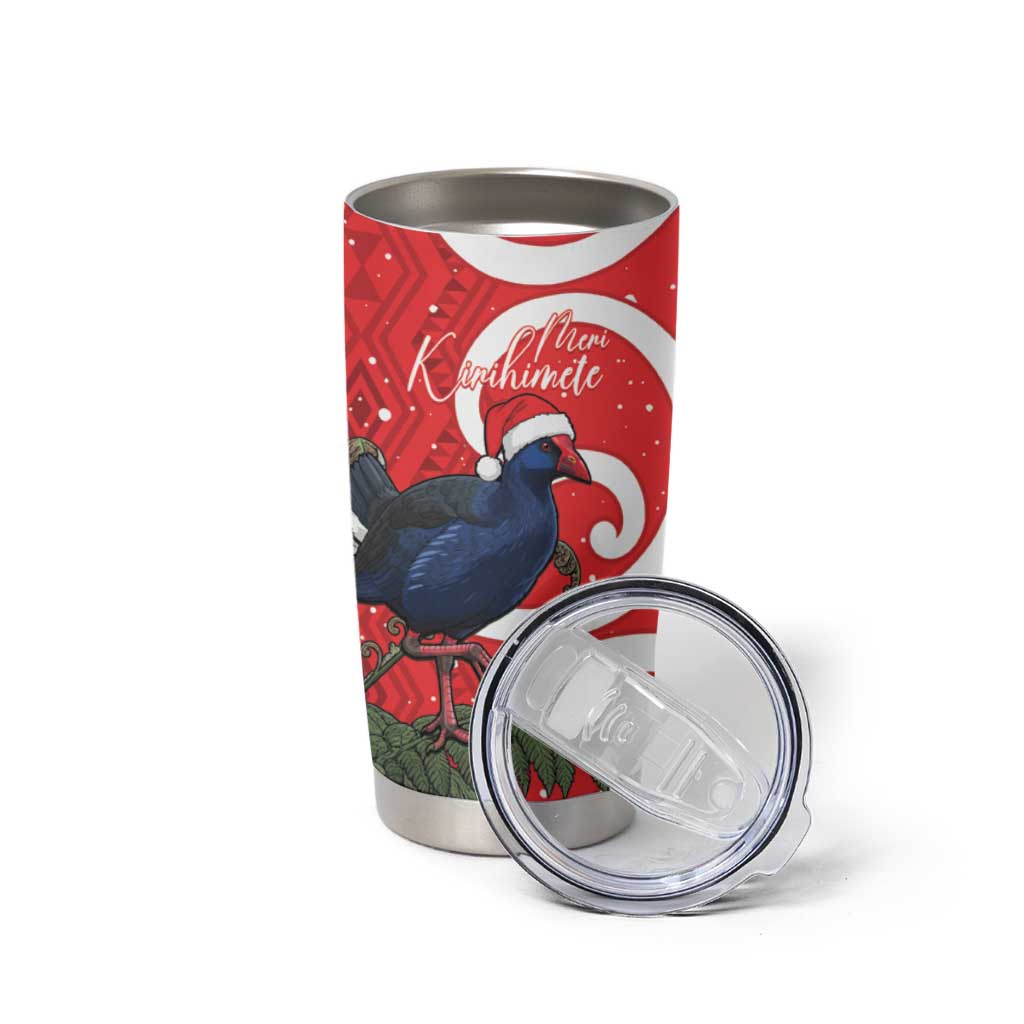 Personalized New Zealand Pukeko Christmas Tumbler Cup Meri Kirihimete Taniko Ponga Koru Red LT14 - Polynesian Pride