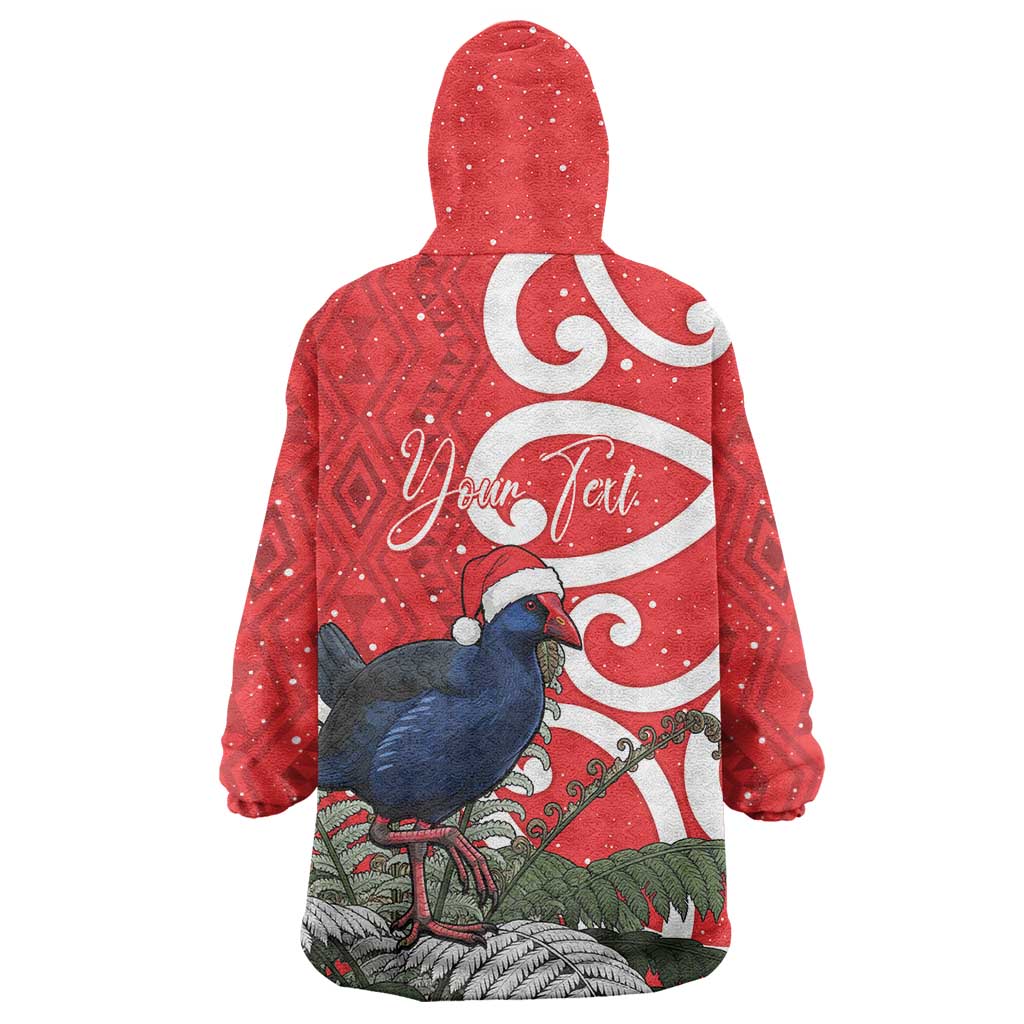 Personalized New Zealand Pukeko Christmas Wearable Blanket Hoodie Meri Kirihimete Taniko Ponga Koru Red LT14 - Polynesian Pride