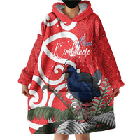 Personalized New Zealand Pukeko Christmas Wearable Blanket Hoodie Meri Kirihimete Taniko Ponga Koru Red LT14 - Polynesian Pride