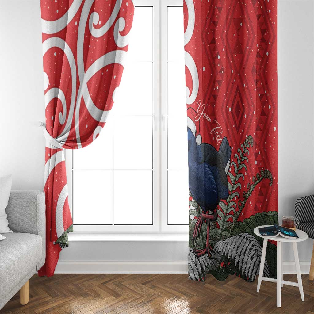 Personalized New Zealand Pukeko Christmas Window Curtain Meri Kirihimete Taniko Ponga Koru Red - Polynesian Pride
