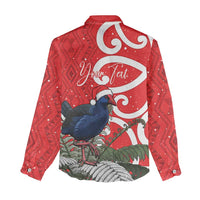 Personalized New Zealand Pukeko Christmas Women Casual Shirt Meri Kirihimete Taniko Ponga Koru Red - Polynesian Pride