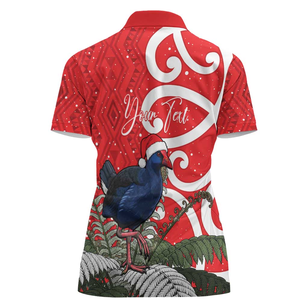 Personalized New Zealand Pukeko Christmas Women Polo Shirt Meri Kirihimete Taniko Ponga Koru Red - Polynesian Pride