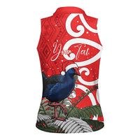 Personalized New Zealand Pukeko Christmas Women Sleeveless Polo Shirt Meri Kirihimete Taniko Ponga Koru Red LT14 - Polynesian Pride