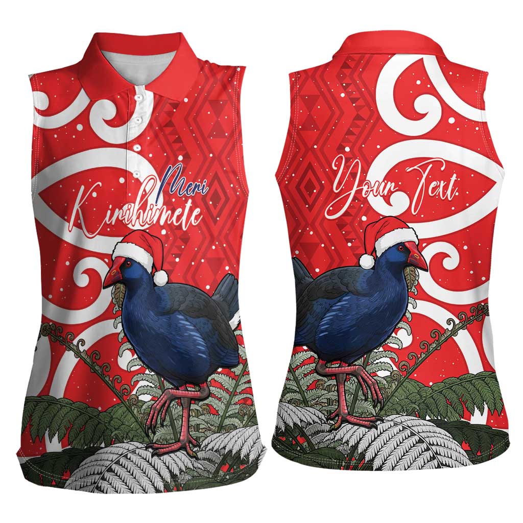 Personalized New Zealand Pukeko Christmas Women Sleeveless Polo Shirt Meri Kirihimete Taniko Ponga Koru Red LT14 - Polynesian Pride