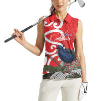 Personalized New Zealand Pukeko Christmas Women Sleeveless Polo Shirt Meri Kirihimete Taniko Ponga Koru Red LT14 - Polynesian Pride