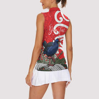 Personalized New Zealand Pukeko Christmas Women Sleeveless Polo Shirt Meri Kirihimete Taniko Ponga Koru Red LT14 - Polynesian Pride