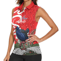 Personalized New Zealand Pukeko Christmas Women Sleeveless Polo Shirt Meri Kirihimete Taniko Ponga Koru Red LT14 - Polynesian Pride