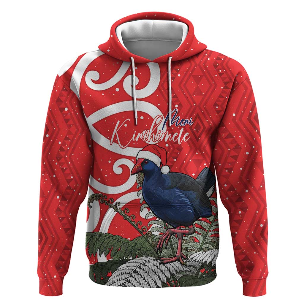 Personalized New Zealand Pukeko Christmas Zip Hoodie Meri Kirihimete Taniko Ponga Koru Red LT14 Pullover Hoodie Red - Polynesian Pride