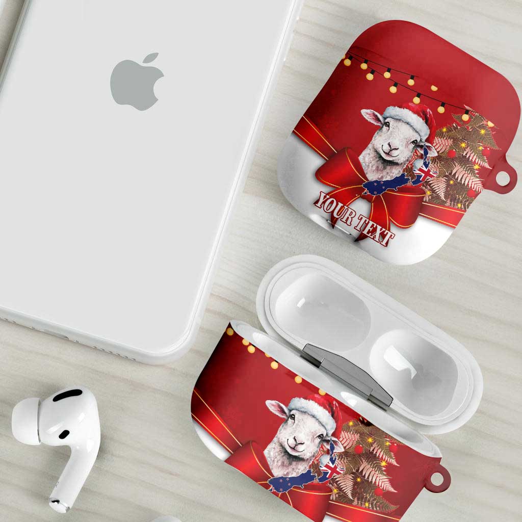 Personalized New Zealand Sheep Christmas AirPods Case Hipi Meri Kirihimete Silver Fern Xmas Tree LT14 - Polynesian Pride