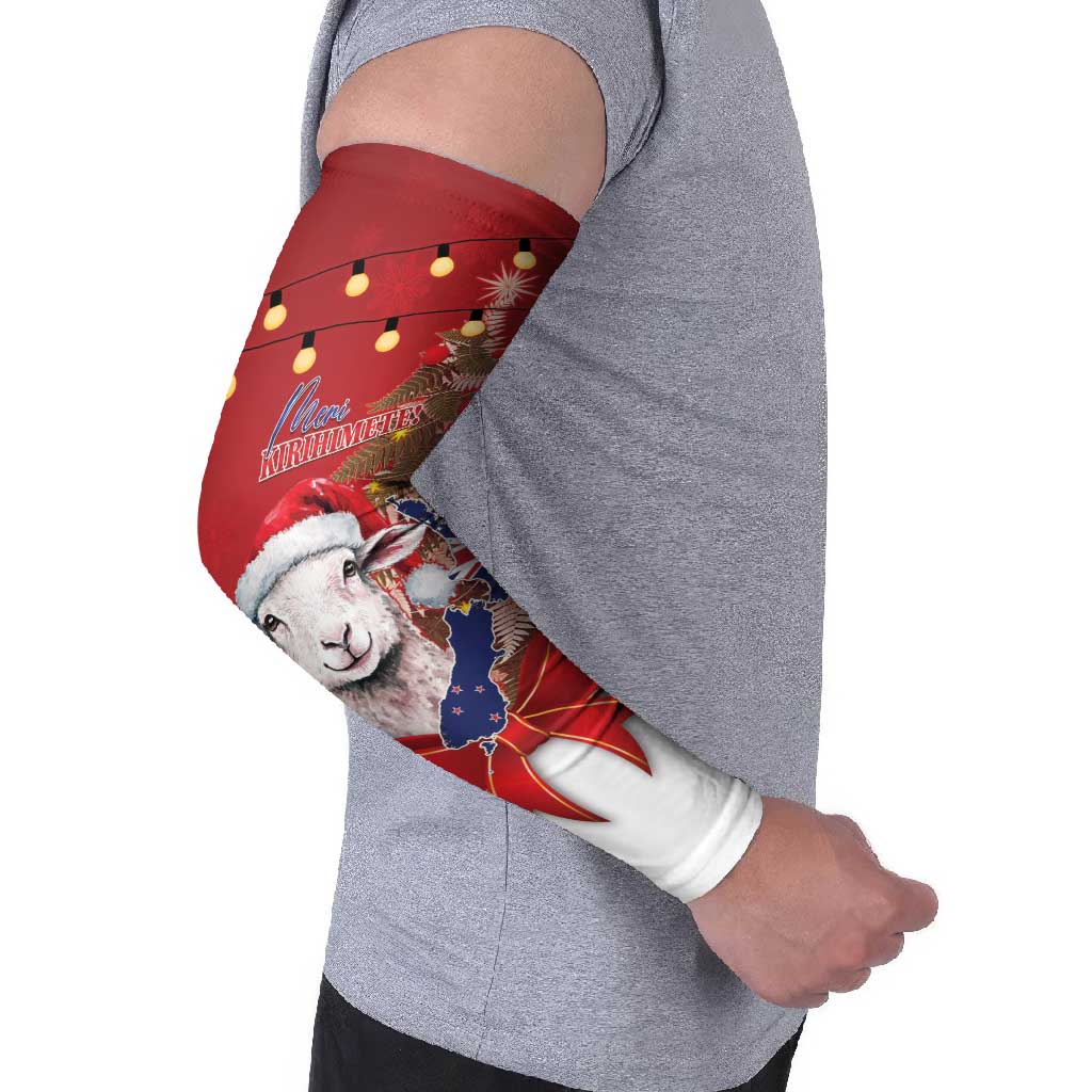 Personalized New Zealand Sheep Christmas Arm Sleeves Hipi Meri Kirihimete Silver Fern Xmas Tree LT14 - Polynesian Pride
