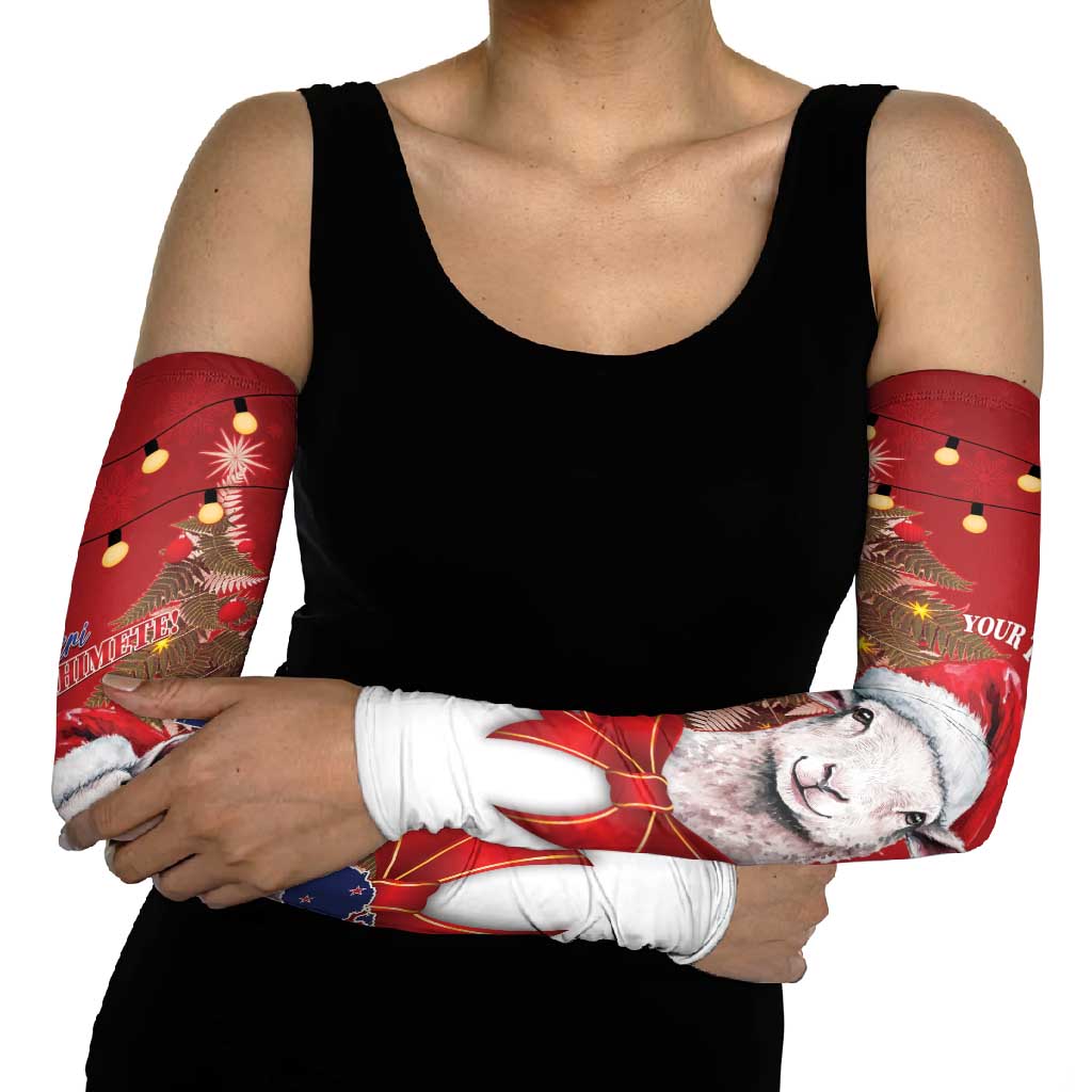 Personalized New Zealand Sheep Christmas Arm Sleeves Hipi Meri Kirihimete Silver Fern Xmas Tree LT14 - Polynesian Pride