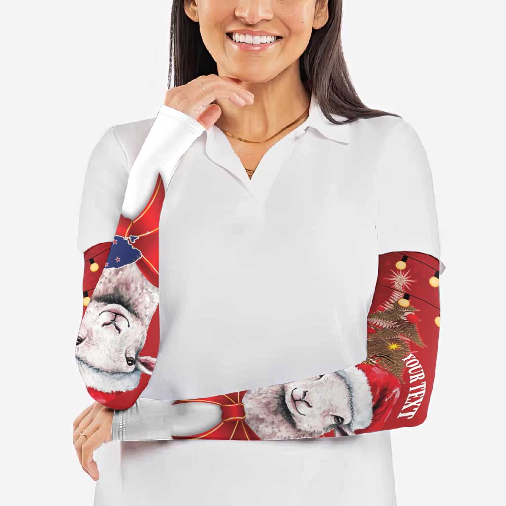 Personalized New Zealand Sheep Christmas Arm Sleeves Hipi Meri Kirihimete Silver Fern Xmas Tree LT14 - Polynesian Pride