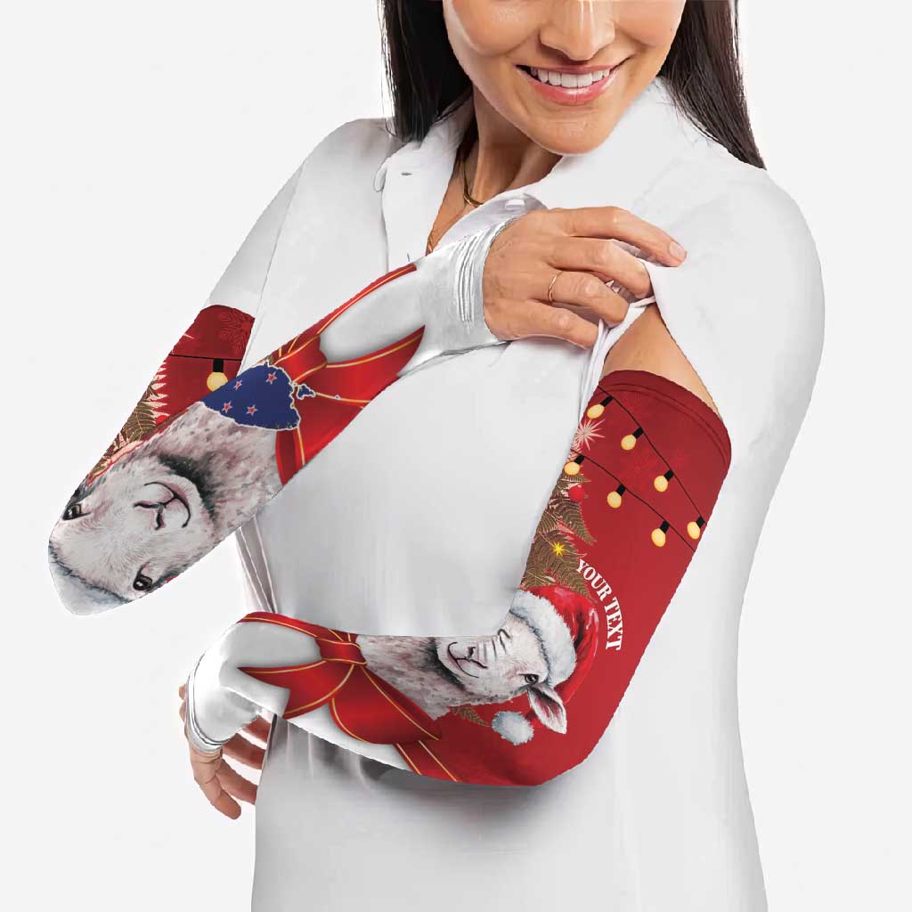 Personalized New Zealand Sheep Christmas Arm Sleeves Hipi Meri Kirihimete Silver Fern Xmas Tree LT14 - Polynesian Pride