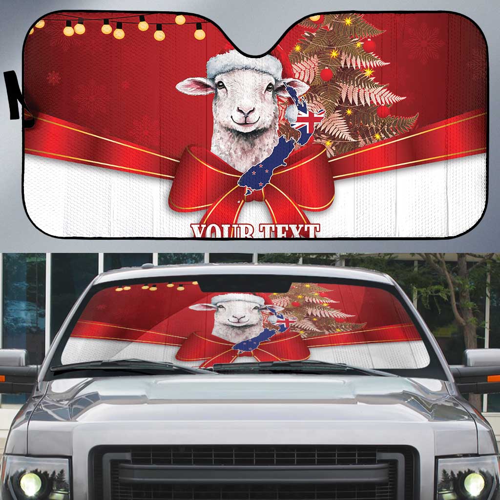 Personalized New Zealand Sheep Christmas Auto Sun Shade Hipi Meri Kirihimete Silver Fern Xmas Tree LT14 Red - Polynesian Pride